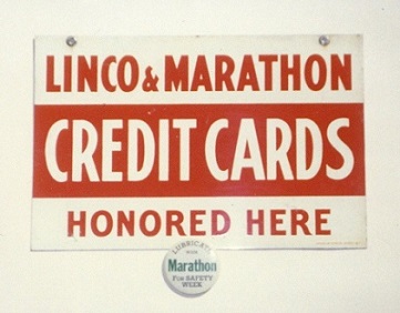 Marathon Oil Company sign and pin, undated