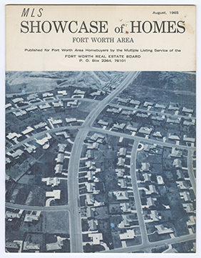 Cover of MLS Showcase of Homes Fort worth Area, showing an aerial photograph of the Wedgwood neighborhood in a blue tint.
