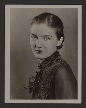 Monochromatic portrait of Juanita Lynn (Montgomery) Gilbert as a young woman, dated circa 1940