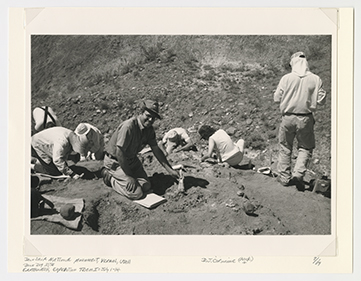 Monochromatic photograph of Dominick Cirincione at the dig site at Dinosaur National Monument in Utah, 1989