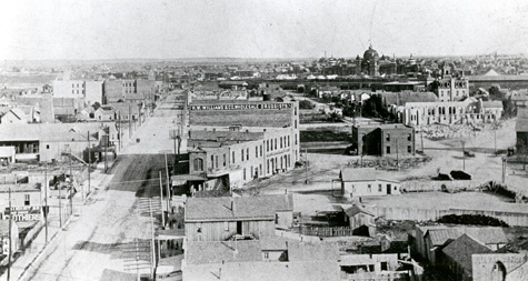 Fort Worth Skyline in 1889 showing Spring Palace
