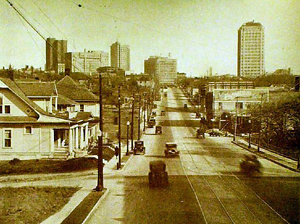 1925 Fort Worth Texas Seventh Street looking east from Penn St. with crossing in foreground