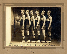 Photographs of the 1916-1917 Seymour High School Basketball Team, Joe Buck Jones is fourth from the left