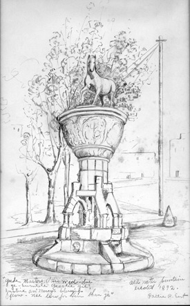 Pattie East drawing of Horse Fountain