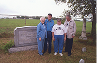 John Allen Judy Allen Knight and Eri Knight at George David and Mary Elizabeth Hollingsworth gravesite, Allen Family Cemetery