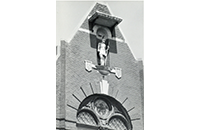 Knights of Pythias Building Knight Sculpture at Gable, photograph, by Gary Blevins, circa early 1970s