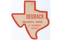 Red Deuback Skating Rink Sticker, Texas Shaped Label, Dallas, Vickery, Front (019-024-656)