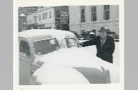 Uel Stephens and snow in downtown Fort Worth, January 1948 (008-028-311)