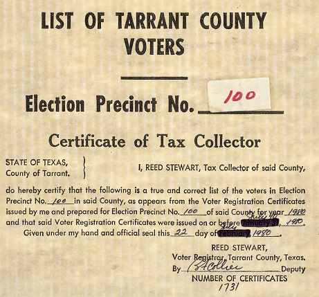List of Tarrant County Voters 1980