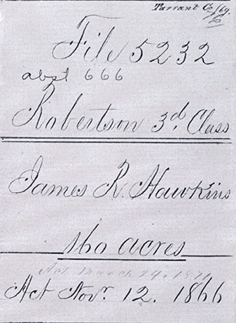 Portion of land record belong to James R. Hawkins