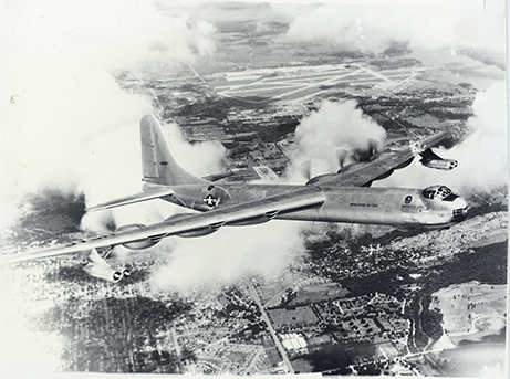 B36 bomber plane flying over Fort Worth