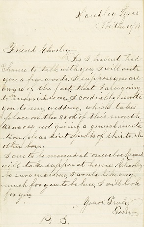 Letter from Tom Hartman to Charles S. Hanger, 1881