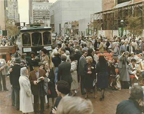Crowd during ceremonies after restoration of 1895 Courthouse, 1983