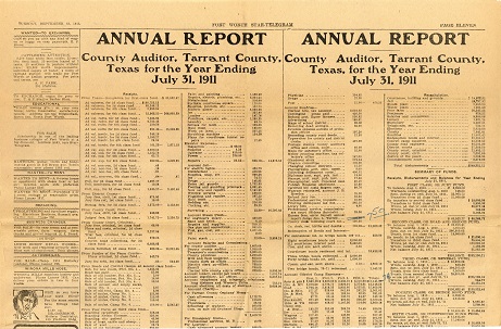 1911 County Auditor Annual Report in Fort Worth Star-Telegram