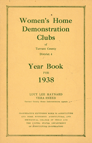 1938 Women's Home Demonstration Clubs yearbook for Tarrant County District 4