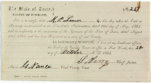 M. P. Lamar's civil War Oath of Amnesty