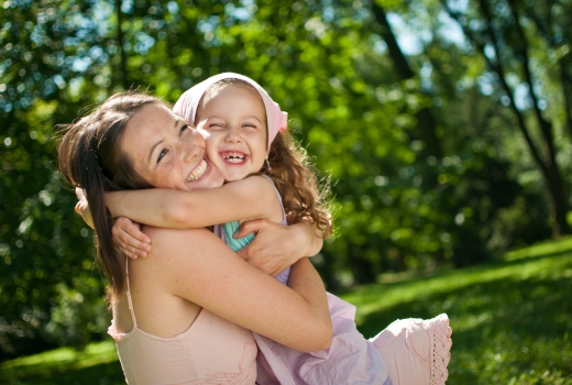 Mom and daughter hug