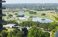 a land with water, field and greens