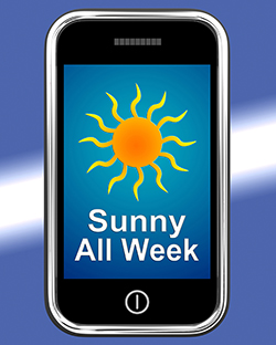Cell phone with Sunny All Week message