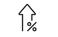 Penalty and interest information upward arrow with percent sign icon