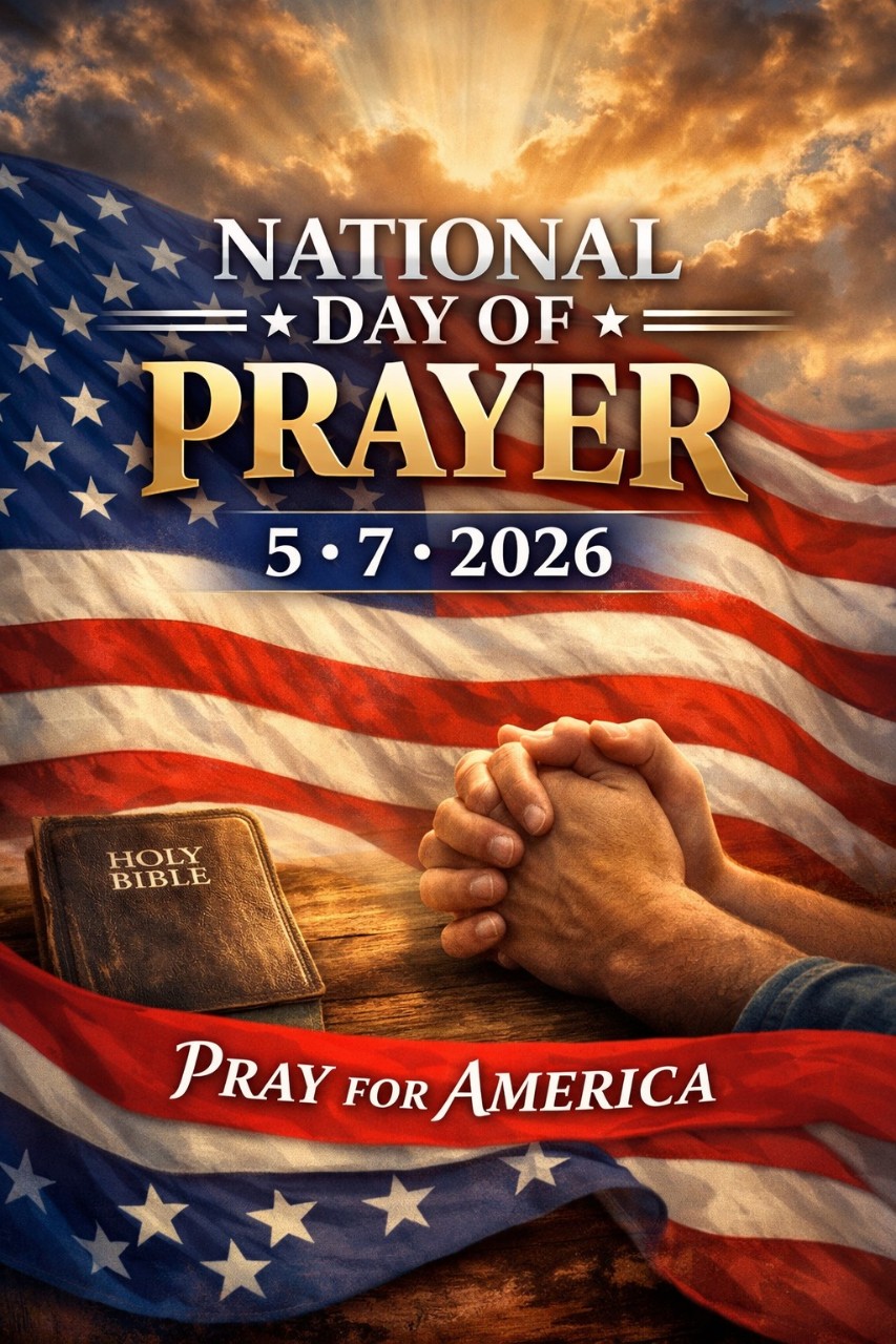IMAGE OF AMERICAN FLAG AND DATE OF NATIONAL DAY OF PRAYER