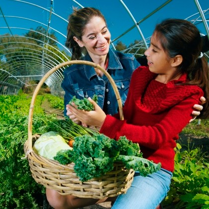 Mother and daughter gardening