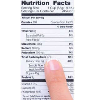 Nutrition facts label