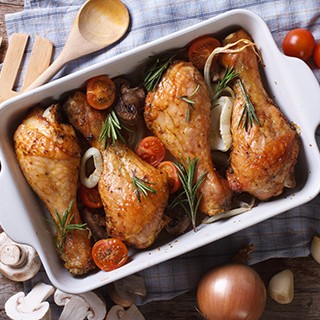 Chicken and lemon in a baking dish