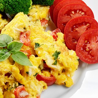 Cheesy Tomato Basil Scrambled Eggs