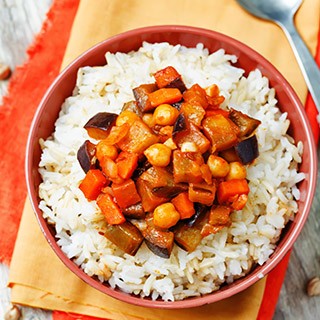 Spicy Eggplant with Cauliflower and Basil