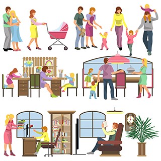 Adults in various stages of activity