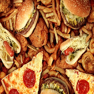 A variety of fatty, fast foods 