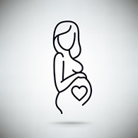 line drawing of pregnant woman, heart where baby should be