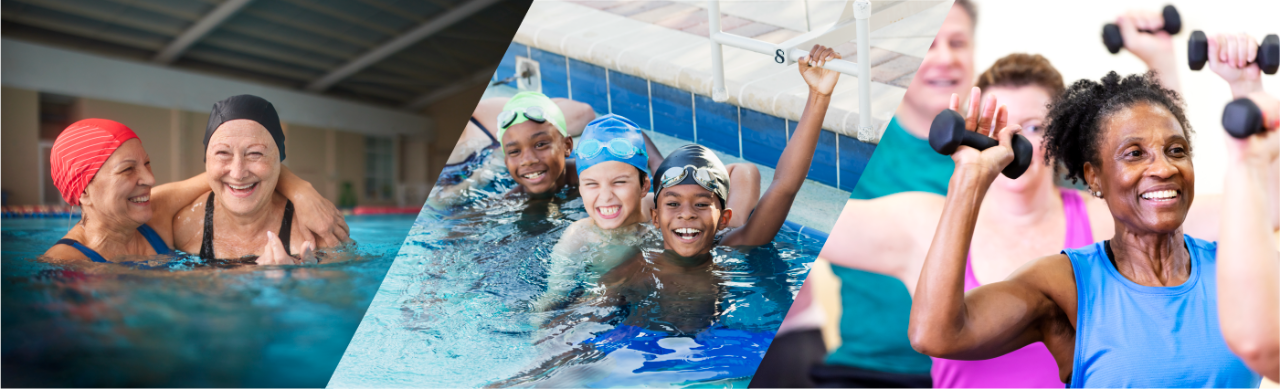 Group of people from different age in aquatic center