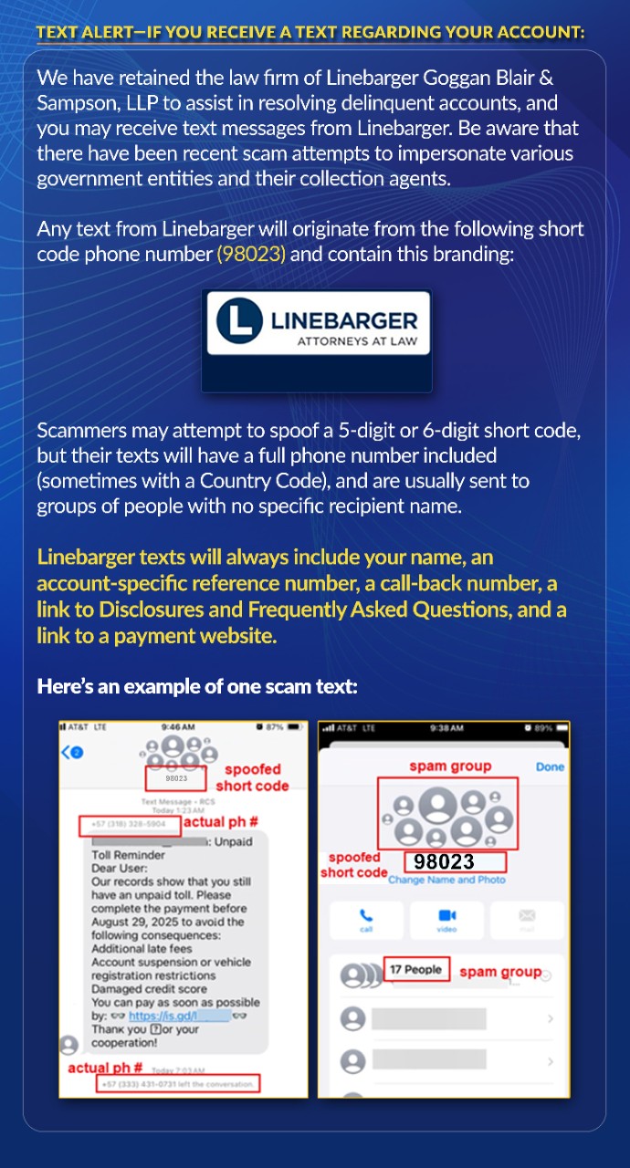 Text with example of a fraudulent text message.